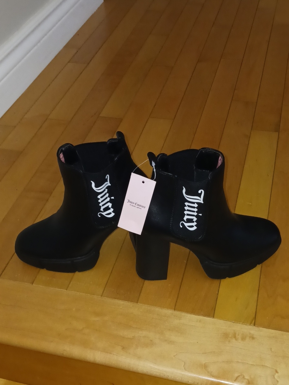 Juicy Couture Black Platform Chelsea Ankle Boots with Logo
